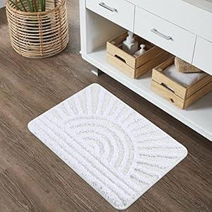Uphome Boho Bathroom Rugs White Abstract Sun Bath Mat Non Slip Water Absorbent Microfiber Bath Rug Modern Minimalism Aesthetic Machine Washable Floor Mats for Bathtub Sink Shower, 18x26 inch
