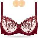 Wingslove Women's Sexy Lace Bra Demi Sheer Mesh Balconette See Through Bralette Unlined Underwire Embroidered 34DD