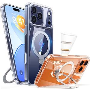 Peerock for iPhone 17 Pro Max Case: with 360° Spin Magnetic Stand, Camera Control Button, Fit for MagSafe, Military Drop Protective Slim Phone Cover for 17 ProMax with Ring Kickstand, 6.9", Clear