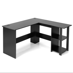 L-Shaped Corner Computer Desk with 2-Tier Open Shelves for Home Office