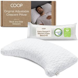 Coop Home Goods Original Crescent Adjustable Pillow, Queen Bed Pillows for Shoulder, Neck & Head Support, Crescent Foam Pillows - Medium Firm for Back & Side Sleeper, CertiPUR-US/GREENGUARD Gold