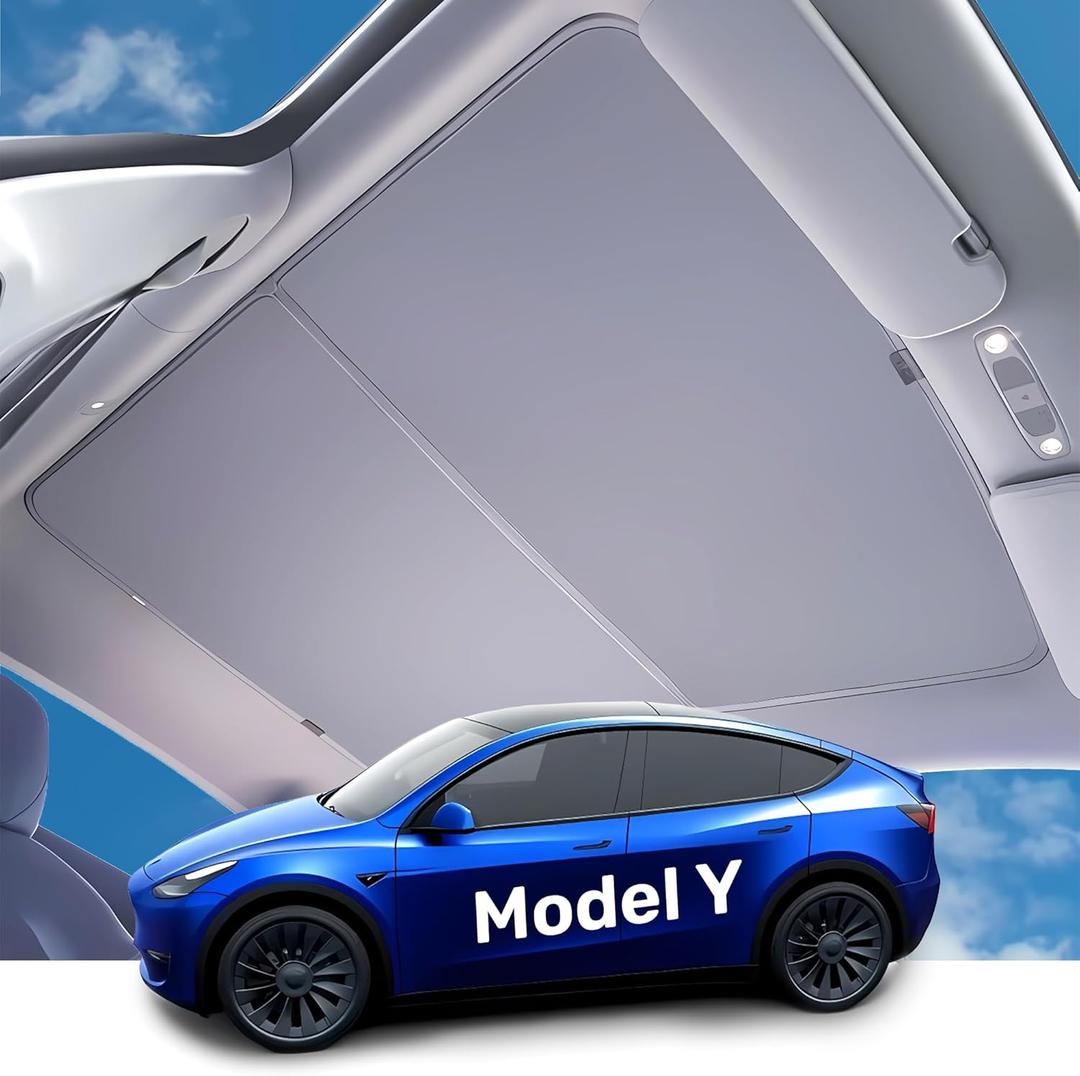 GENANY 2025 Upgraded Interior Gray Tesla Model Y Sunshade Roof, Heat Insulation Foldable Sunshade, Essential Tesla Model Y Accessories for Sun and Heat Protection