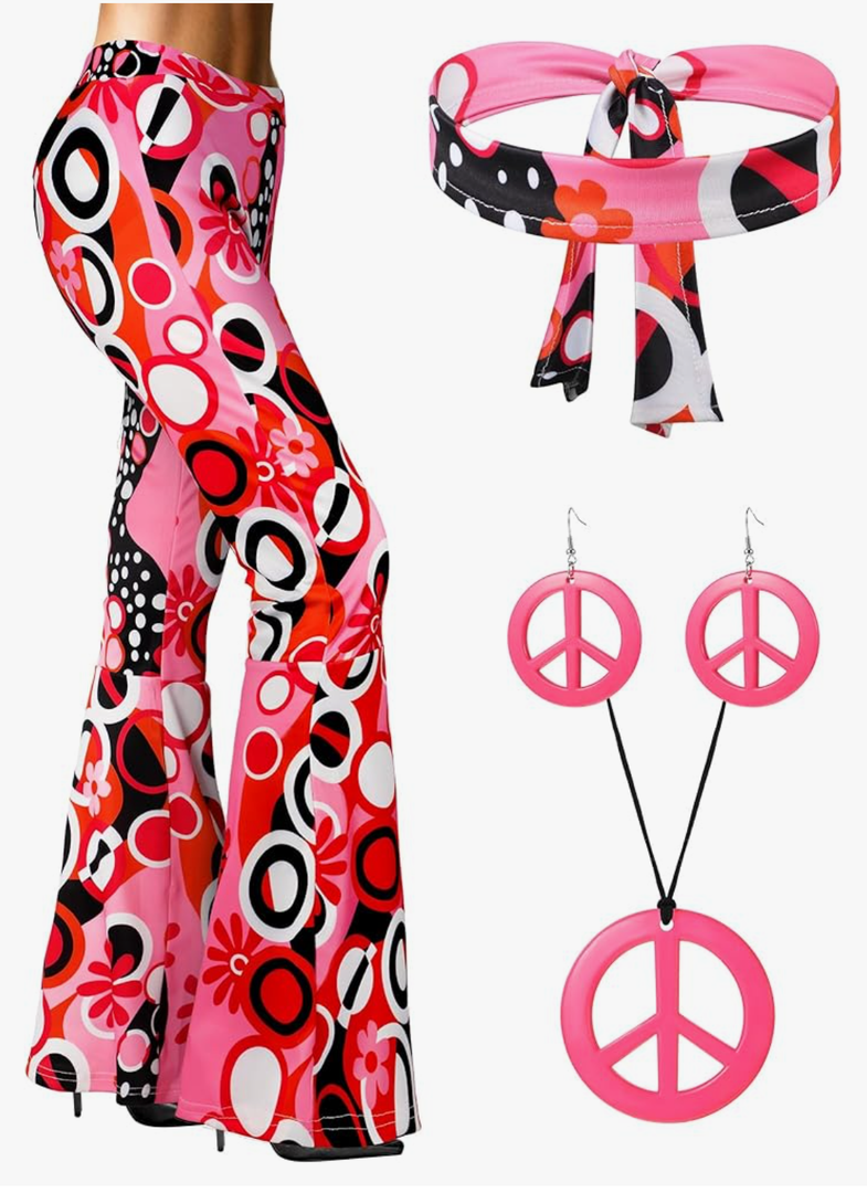 SATINIOR 60s 70s Women Hippie Costume Outfits Disco Retro Flared Pants for Carnival Party Halloween M
