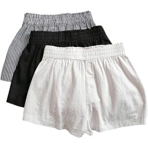 WDIRARA Women's 3 Pack Linen Shorts Elastic Waist Comfy Soft Lounge Shorts XL