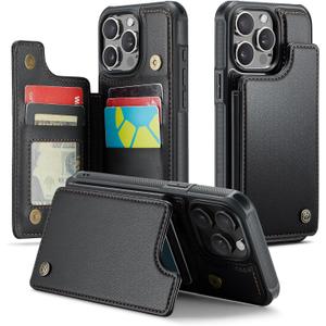 Compatible with iPhone 14 Pro Max Wallet Case with Card Holder RFID Blocking for Women Men, Double Magnetic Clasp Kickstand Shockproof Phone Case Fit for iPhone 14 Pro Max, Black