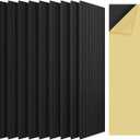 10 Pack Self-Adhesive Sound Proof Foam Panels for Walls  48" x 12" XLarge Acoustic Panels, Decorative Sound Absorbing Wall Panels for Home, Office, Studio, Easy Peel and Stick Installation (Black adhesive backing)