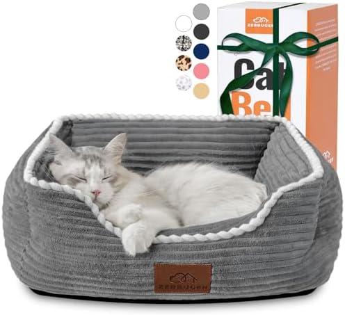Cat Dog Bed for Pets, Rectangle Pet Bed Gift for Puppy and Kitten, Machine Washable Calming Fluffy Pet Couch Sofa for Indoor Outdoor, Portable Soft Cat Bed with Non-Slip Bottom (Small, Grey)