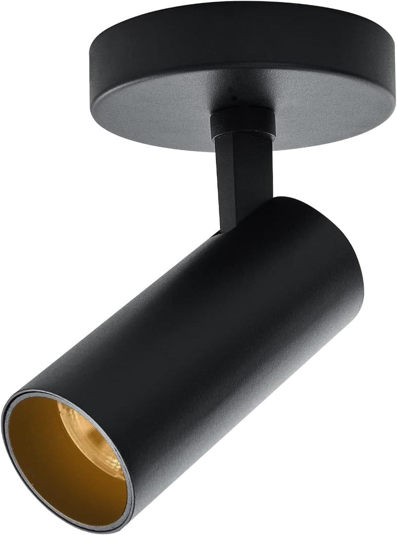 LED Ceiling Spotlight 5CCT 2700K/3000K/3500K/4000K/6000K Selectable Dimmable,Spot Light Indoor Adjustable Flush Mount Lights Fixture 12W CRI 90+, Black, 1 Pack Tilt Angle Accent Lighting