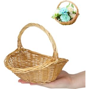 Toddmomy Portable Woven Picnic Basket with Handle Handcrafted Rattan Storage Basket for Camping Outdoor Picnics Family Gatherings and Home Decoration(8.65X7.07X6.68in)
