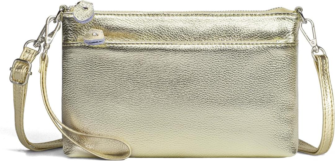 befen Genuine Leather Wristlet Clutch Wallet Purses with RFID Blocking, Small Crossbody Bags Shoulder Handbag for Women (Gold)