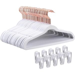 Tonswachic 14 Inch Velvet Kids Hangers -50 Pack Durable & Non-Slip Closet Organizers for Big Kids & School-Age Children, 0.2" Ultra Slim Space-Saving Design with 10 Hanger Clips - White