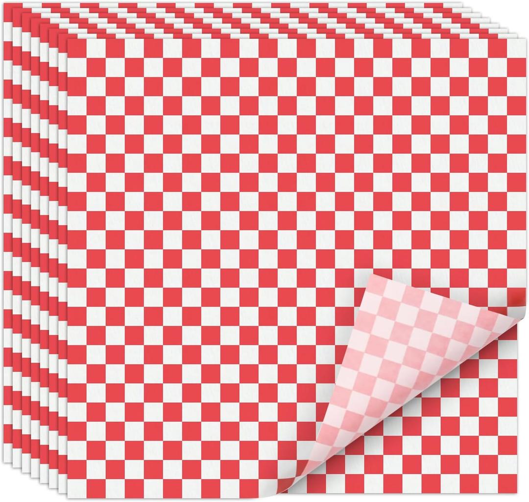 EcoDispose 12 x 12 Inches Grease Proof Deli Paper Precut Sheets for Deli Food, BBQ, Picnic, Party (100 Pcs, Red&White Checker)