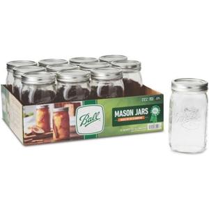 Ball Wide Mouth Clear Glass Canning Quart 32 Oz Mason Jars with Lids, 12 Pack