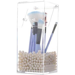 Sooyee Makeup Brush Holder,Makeup Brush Organizer with 8mm White Pearls,Dustproof Makeup Brush holder with Lid