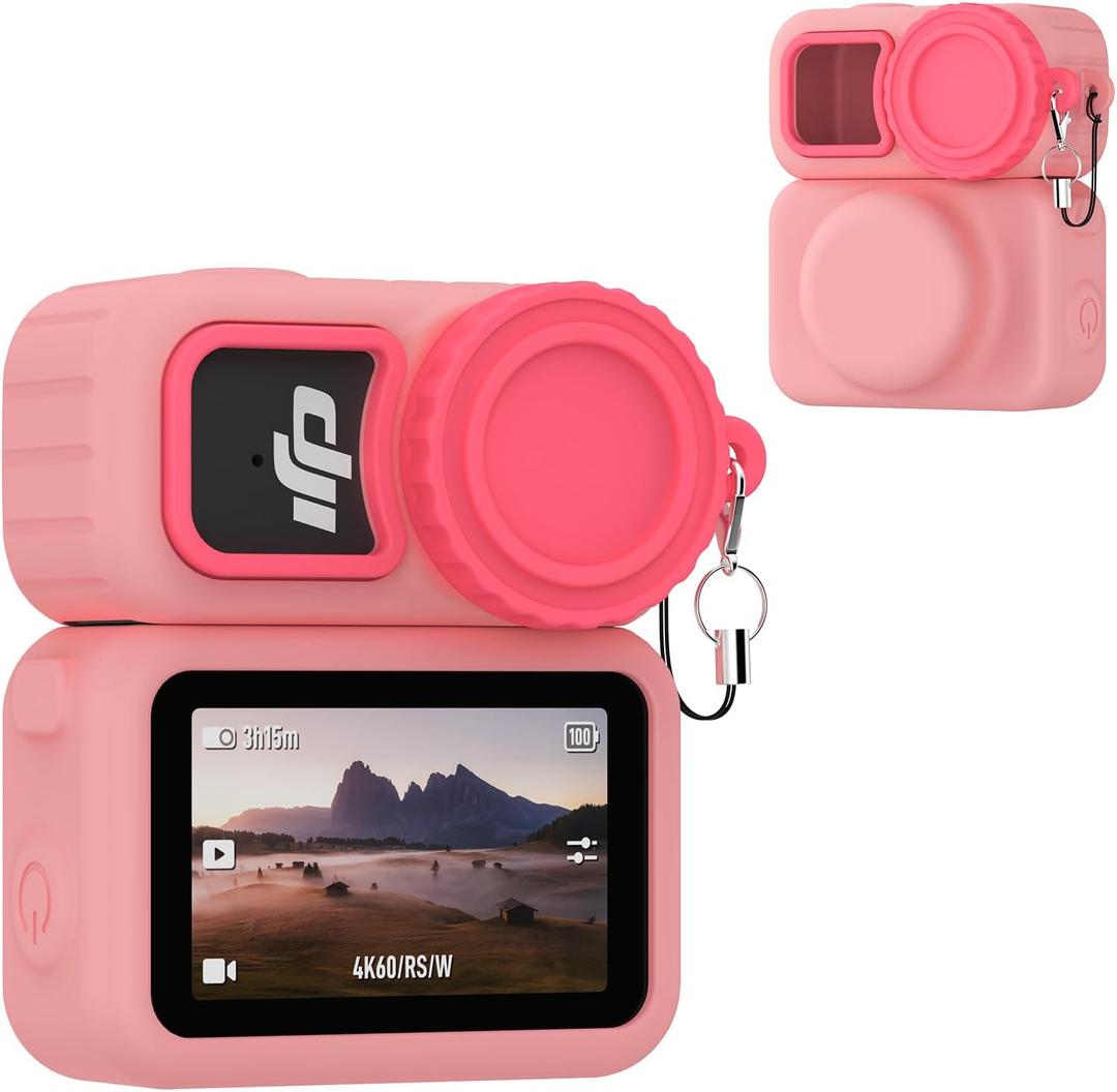 for DJI Osmo Nano Case, Silicone DJI Nano Case Compatible with Airtag, Soft Non-Slip Anti-Scratch Shock-Absorbent Anti-Drop Wear-Proof and Washable with Lens Cap(Pink)
