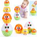 MOONTOY Chicken Toddler Easter Eggs Toys, Nesting Dolls Stacking Toys for Toddlers 1-3 Matching Shape Sorters Sensory Preschool Learning Baby Easter Basket Stuffers Gifts 6-12 12-18 Months, 1 Year Old