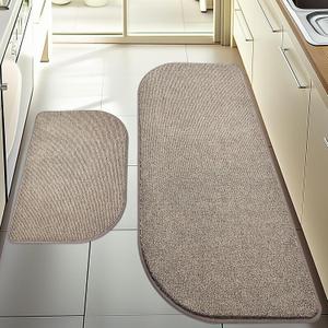 Washable Kitchen Rugs Set of 2 (24" x 35.5" + 24" x 59"), Non Slip Kitchen Mats for Floor, Absorbent Indoor Entryway Runner Rugs for Laundry, Bathroom, Door, Bedroom (Roll Packing) (Beige)