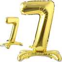 Self Standing 32 Inch Number Balloons Foil Ballon Gold Digit ball Wedding Birthday Party Decoration Baby Shower Supplies (32 inch Stand Gold 7)