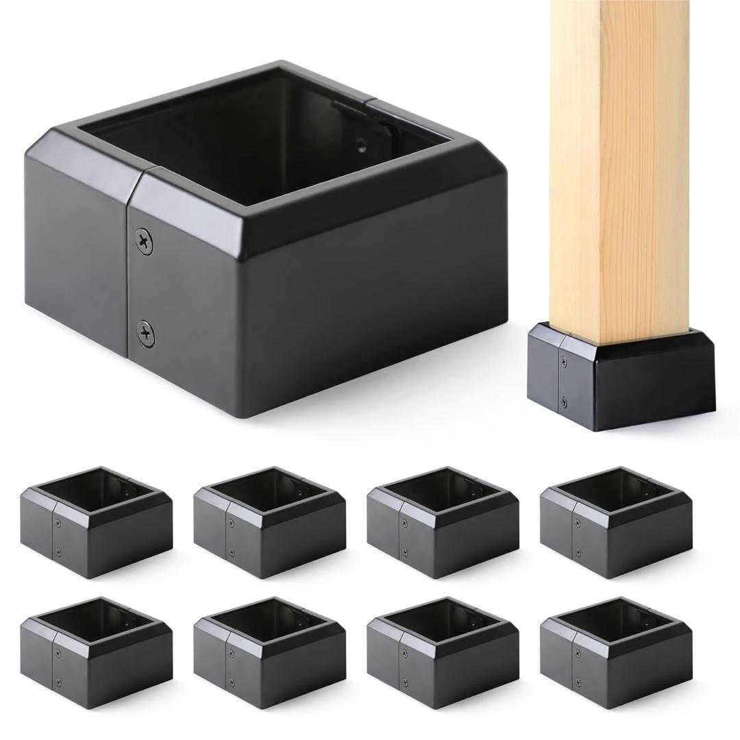 4"x4" (Actual: 3.5"x3.5") Deck Post Base Covers Aluminum, Split Style Post Base Trim Skirt Decorative Black 8Pack