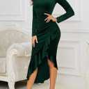 NASHALYLY Elegant Velvet Dress for Women,Sexy Long Sleeve Bodycon Mermaid Dress Ruched Cocktail Party Wedding Square Neck (L)