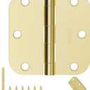 Door Hinges Polished Brass - 12 Pack Gold Door Hinges 3.5 Inch Rounded Interior Door Hinge with 5/8" Radius - 3 1/2 Inches Flat Iron Brass Hinges for Residential Standard Doors
