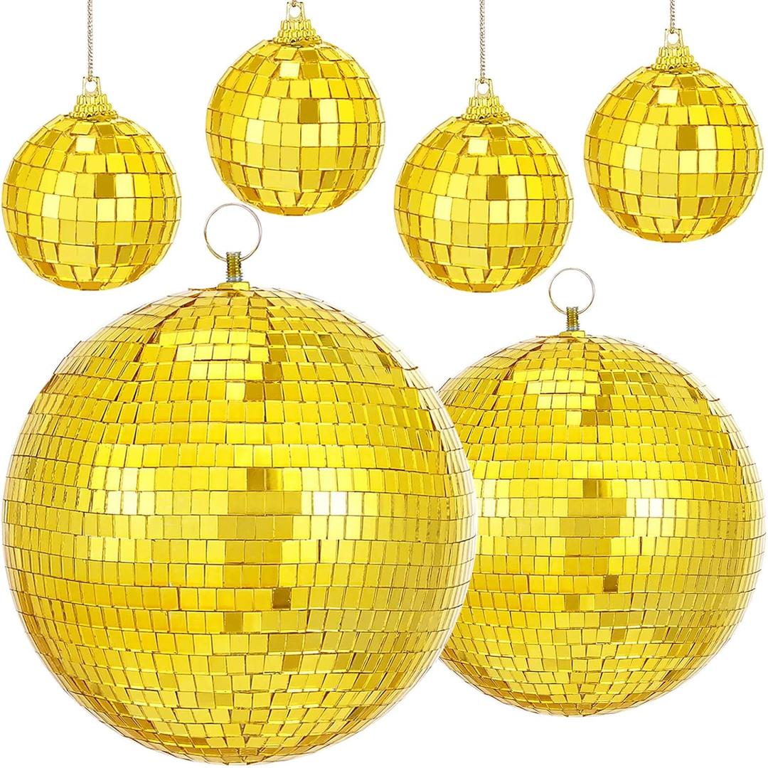 Large Mirror Gold Disco Ball: Bright Hanging Mirror Ball 6 Pcs Reflective Disco Ball - Bars Stages 70s KTV Shows Dance Music Festivals Decoration (10'', 8'', 3.2'')