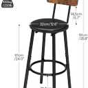 HOOBRO Bar Stools, Bar Stools Set of 2 with PU Upholstered, Bar Chairs with Footrest and Back, 26" Bar Stools for Kitchen Island, Dining Room, Easy to Assemble, Rustic Brown and Black BF31BY01G2, 13"L x 13"W x 36.6"H