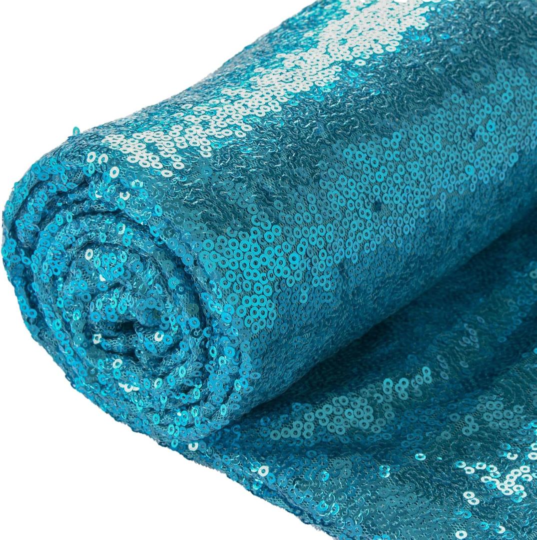 ShiDianYi Turquoise Sequin Fabric by The Yard - 3 Feet/1 Yard Sequined Metallic Cloth for Christmas Table Decor, Sparkly Tablecloth, Holiday Party Supplies (Crafters, DIY)