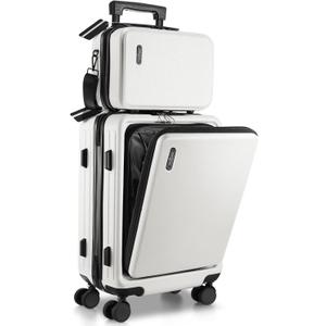 TRAVELARIM 20 Inch Carry On Luggage 22x14x9 Airline Approved, Carry On Suitcase with Wheels, Hard-shell Carry-on Luggage, Durable Luggage Carry On, White Small Suitcase with Cosmetic Carry On Bag