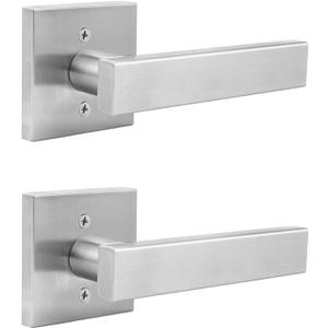 Orger 2 Pack Dummy Door Handle Satin Nickel Non-Turning Door Pull, Nickel Dummy Door Lever with Square Rosette Non-Turning Interior Door Lever for Closet and Pantry