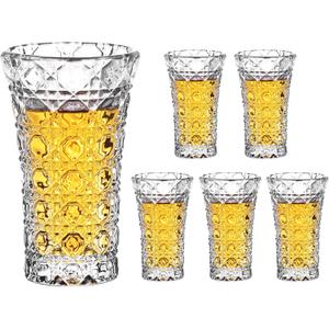 2oz Shot Glasses Set of 6 - Heavy Base, Cute, Fancy, Clear Glass for Tequila and Cordials