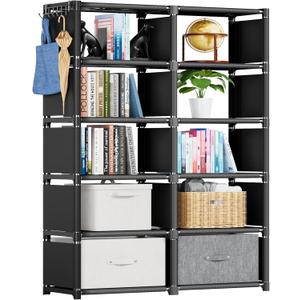Mavivegue Bookcases: Black Cube Book Shelf, 10 Cube Tall Storage Organizer for Bedroom, Living Room & Office