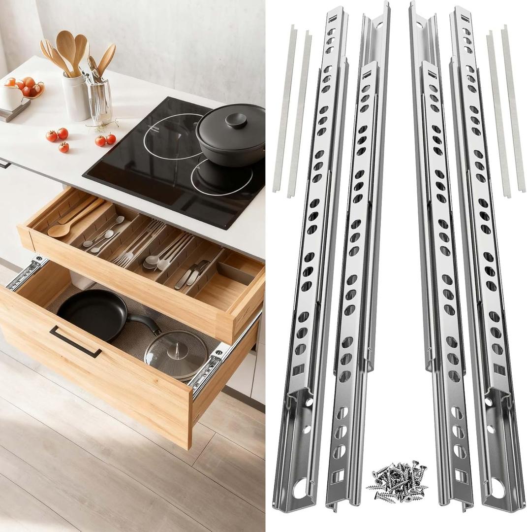 Thin Drawer Slides 12 Inch, 2-Way Slide Track Rail - Low Profile Metal Ball Bearing Drawer Slides Full Extension, for Kitchen Cabinet, Dresser & DIY Furniture (4 Pack)
