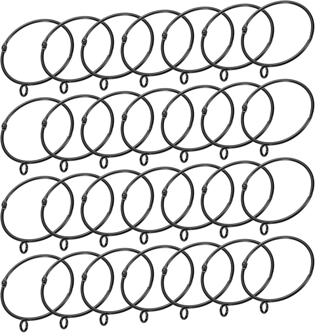 uxcell 28 PCS Openable Curtain Rings Metal Eyelet Hangers Ring 2.5 Inch Interior Diameter for Drapery Curtain Rods Black