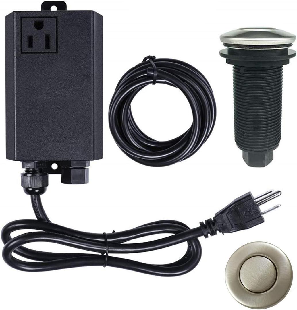 Garbage Disposal Air Switch Kit Sink Top Waste Disposal Long Stainless Steel Brushed Nickel On/Off Air Button Food and Waste Disposals Part by Etoolcity
