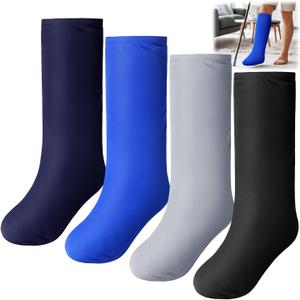 4 Pcs Leg Cast Cover Medium Short Cast Sock Cover Below the Knee Leg Sleeve for Foot Men Women Plaster Stocking Protective(Black, Blue, Gray,Dark Green)
