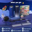 Kids Water Bottle, 2-Pack 16oz Kids Water Bottle with Stickers for School, insulated Stainless Steel Straw Cup(Sapphire+Gray)