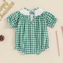 2 x Newborn Baby Girl Smocked Thanksgiving Outfit Infant Plaid Bubble Romper Embroidery Turkey Fall Clothes (6-12 Months, Green Santa)