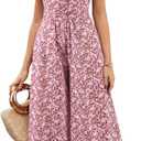 Gardenwed Women's Floral Wide Leg Jumpsuit, Ruffle Short Sleeve Square Neck Summer Casual Palazzo Romper with Pockets (S)
