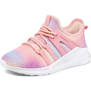 RUNSIDE Girls Tennis Shoes Lightweight Sports Kids Sneakers Lace-up for Running/Walking, Toddler/Little Kid/Big Kid (Gradient Pink) 13