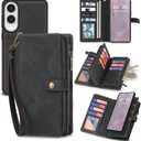 TwoHead for Samsung Galaxy S25 Edge Wallet Case with Card Holder, Detachable Magnetic Phone Case for S25 Edge,PU Leather All-Round Protective Phone Cover with Wrist Strap,6.7 in,Black