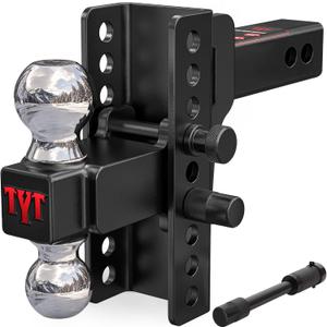 TYT Adjustable Truck Trailer Hitch for 2.5 inch Receiver, 6" Drop/Rise Tow Hitch with Dual Balls (2" & 2-5/16"), Includes Two Pin Locks & Hitch Tightener