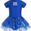 AFAVOM Toddler Girls Sequin Ballet Leotard Sparkly Gymnastics Dance Mesh Leotard Skirted Feather Mock Neck Ballerina Outfit (Blue) 3-4Y