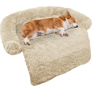 Calming Dog Bed Fluffy Plush Dog Mat for Furniture Protector with Removable Washable Cover for Large Medium Small Dogs and Cats (Medium, Beige)