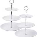 2 Pack Plastic Small Dessert Cupcake Stand, 3 Tier Cup Cake Holder Tower for Tea Party/Birthday/Wedding, Plastic Tiered Serving Tray (Silver Metal Rod)