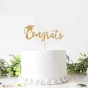 4 x Gold Glitter Congrats Cake Topper - Congrats Grad Cake Decor - 2022 High School/ College/Senior Graduation Party Decorations Supplies