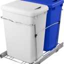 Rev-A-Shelf Double Pullout Trash Can for Kitchen Cabinets 35 Qt Garbage Recycling Bin on Full Extension Slide, Blue/White, RV-18KD-11RC-S