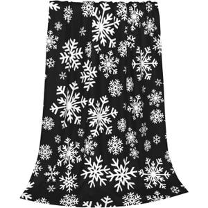 Xmas Winter Snowflakes Throw Blanket, Christmas Ultra Soft Warm Blanket, All Season Decorative Flannel Blanket, Lightweight Black Fleece Blankets for Bed Chair Car Sofa Couch Bedroom 50"X40"