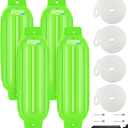 VEITHI Large Boat Fenders 4Pack 8.5 x 27,Ribbed Twin Eyes Vinyl Boat Bumpers Fenders,Boat Bumpers for Docking Come with Ropes Needles and Pump to Inflate,Pontoon Boat Fenders for Docking Neon Green 