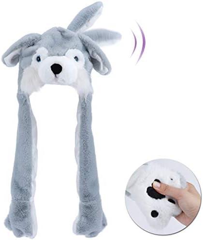 Bubblepompom Animal Hat with Ears Moving Jumping Pop Up Beating Hat Plush Holiday Cosplay Dress Up Funny Gift for Kids